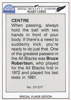 1991 Regina NZRFU 1st Edition #211 Bruce Robertson Back